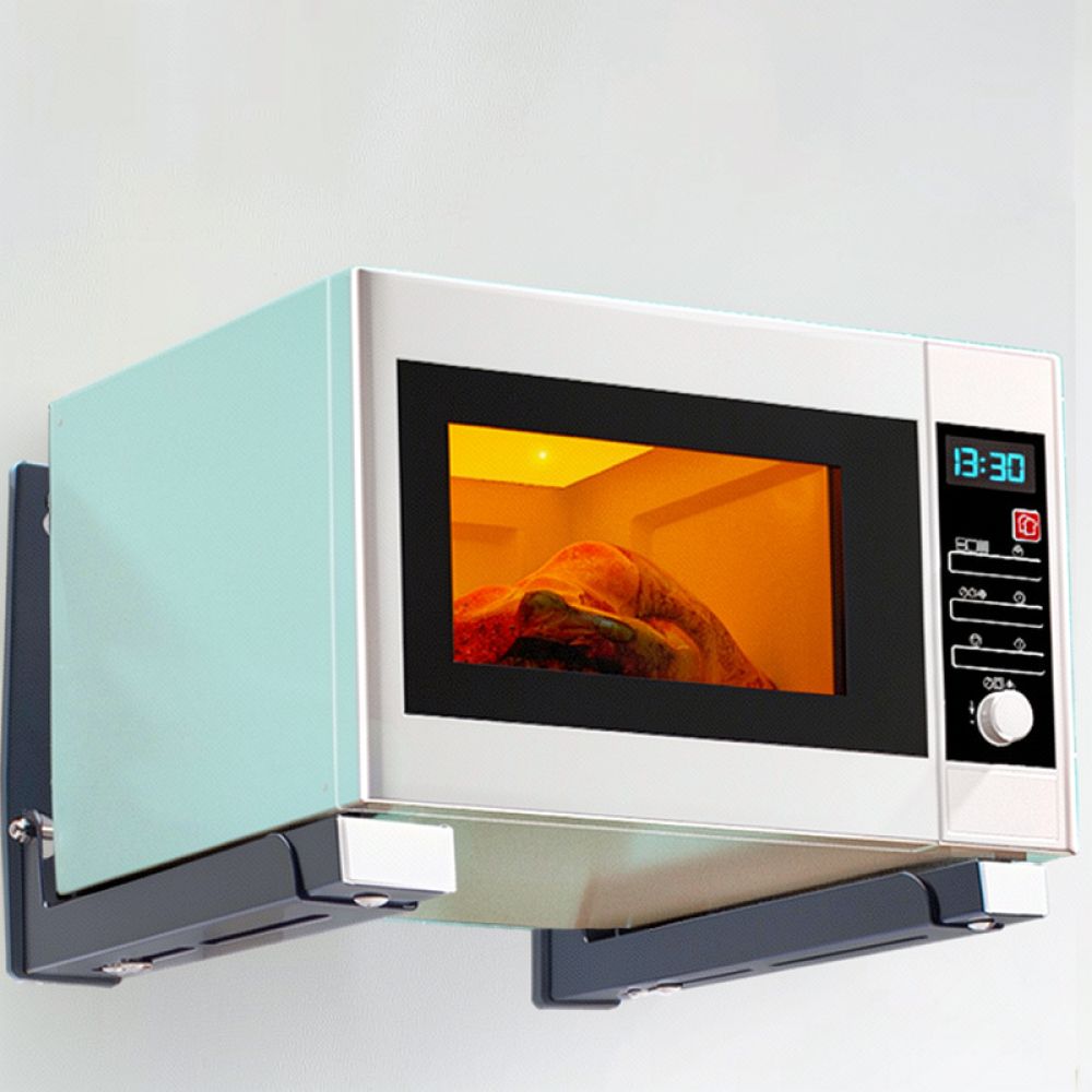 Microwave Oven - 壁掛け式で、収納に便利な折りたたみ式のステンレス製マイクロ波オーブン用ブラケット。キッチン収納ラックとしても使用可能。