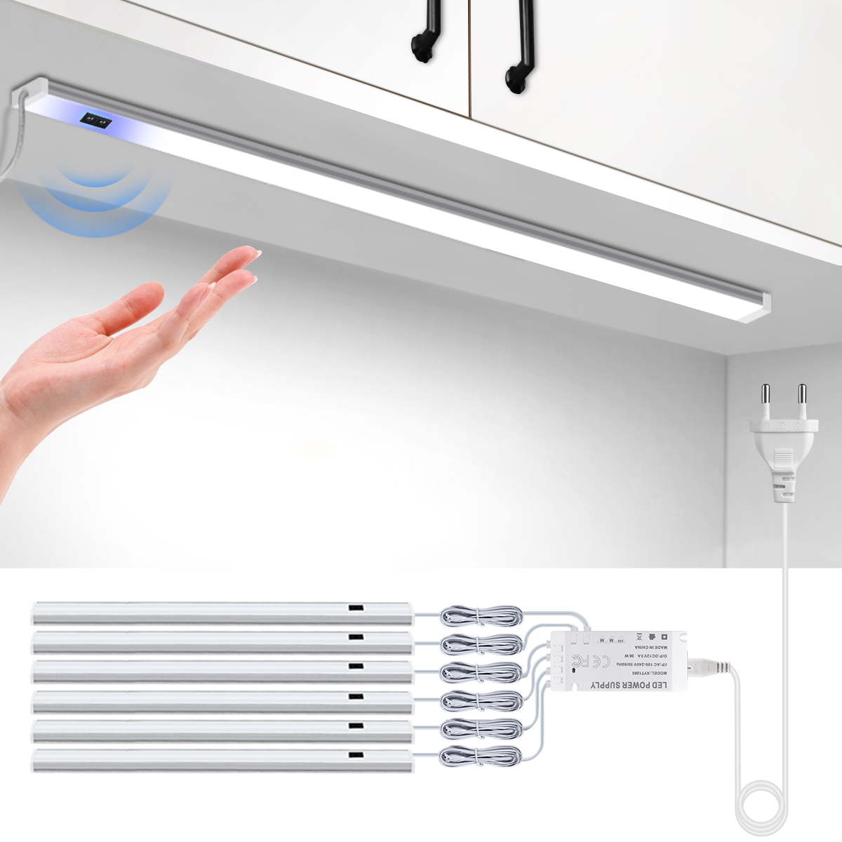 Kitchen Appliances Cabinet - 浴室キッチン LED アンダーキャビネットライトハンドスキャンモーションセンサースイッチ 12V アルミバーライトチューブ DIY